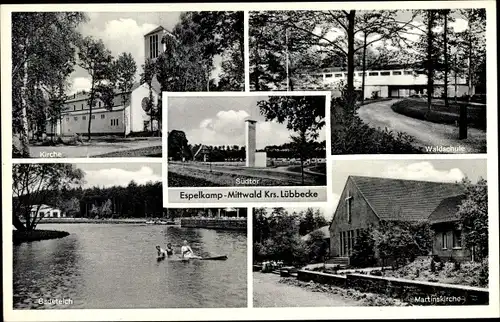 Ak Mittwald Espelkamp in Ostwestfalen Lippe, Kirche, Waldschule, Südtor, Martinskirche