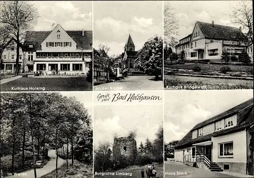 Ak Bad Holzhausen Lübbecke in Ostwestfalen, Kirche, Kurhäuser, Burgruine Limberg