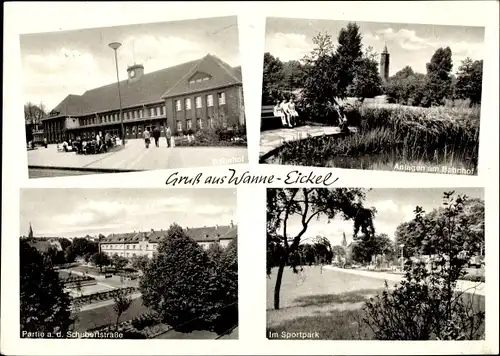 Ak Wanne Eickel Herne im Ruhrgebiet, Bahnhof, Schubertstraße, Sportpark