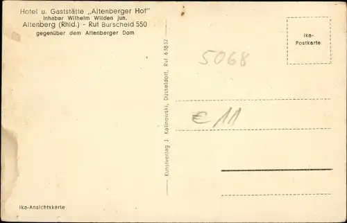 Ak Altenberg Odenthal Bergisches Land, Hotel, Gaststätte Altenberger Hof