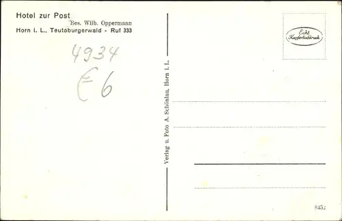 Ak Horn Bad Meinberg Nordrhein Westfalen, Hotel zur Post
