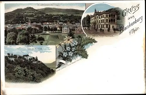 Litho Bad Blankenburg in Thüringen, Ruine Greifenstein, Hotel Chrysopras, Panorama