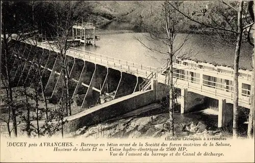 Ak Ducey Manche, Barrage en beton arme de la Societe des forces motrices de la Selune