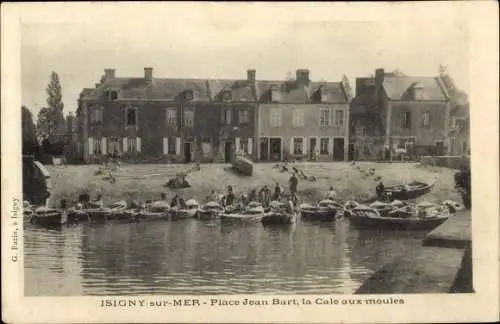 Ak Isigny sur Mer Calvados, Place Jean Bart, la Cale aux moules