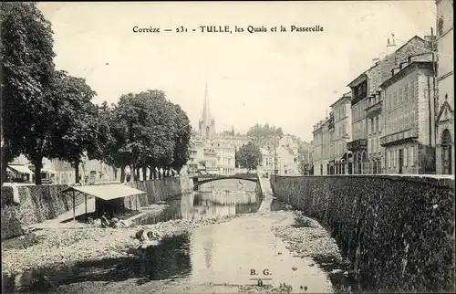 Ak Tulle Correze, Les Quais et la Passerelle