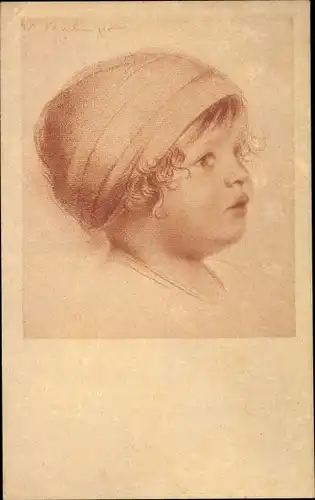 Künstler Ak Schachinger, Walther, Kinderportrait, Rötelzeichnung 194