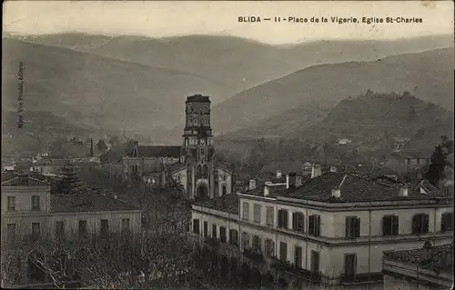 Ak Blida Algerien, Place de la Vigerie, Eglise St Charles