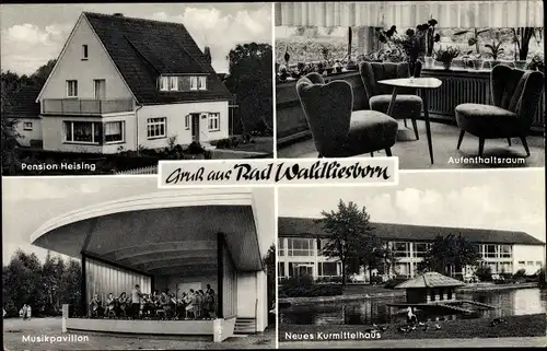 Ak Bad Waldliesborn Lippstadt Nordrhein Westfalen, Pension Helsing, Musikpavillon, Kurmittelhaus