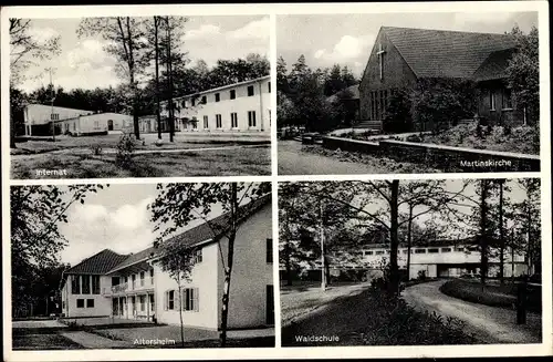 Ak Mittwald Espelkamp in Ostwestfalen Lippe, Martinskirche, Internat, Altersheim, Waldschule