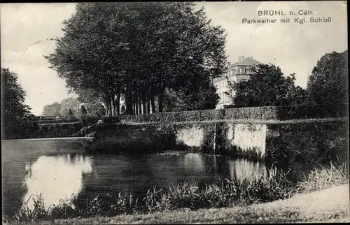 Ak Brühl Nordrhein Westfalen, Parkweiher mit Kgl. Schloss