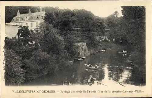 Ak Villeneuve Saint Georges Val de Marne, Paysage des bords de l'Yerres, Ruderboote