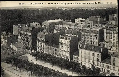 Ak Vincennes Val de Marne, Avenue du Polygone, Panorama vers le Bois