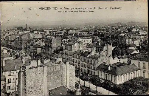 Ak Vincennes Val de Marne, Vue panoramique sur la Rue de Fontenay