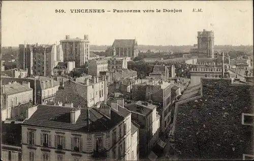 Ak Vincennes Val de Marne, Panorama vers le Donjon