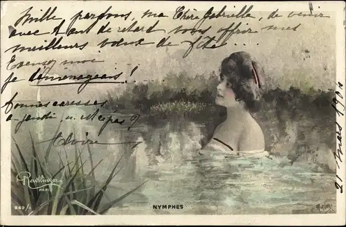 Ak Nymphe im Wasser, Fotomontage