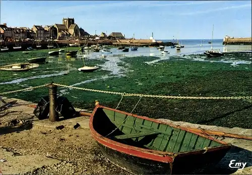 Ak Barfleur Manche, Le Port à marée basse, Hafen bei Ebbe