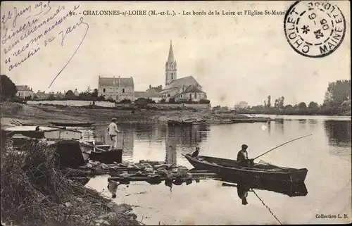 Ak Chalonnes Maine et Loire, Les bords de la Loire, l'Eglise St Maurille