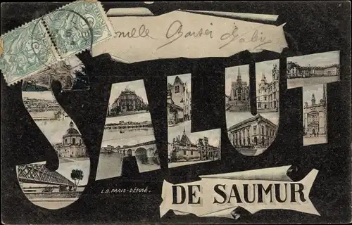 Buchstaben Ak Saumur Maine et Loire, Brücke, Chateau, Ortspartien