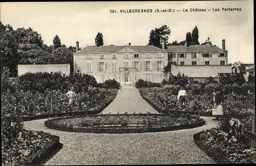 Ak Villecresnes Val-de-Marne, Le Chateau, Les Parterres
