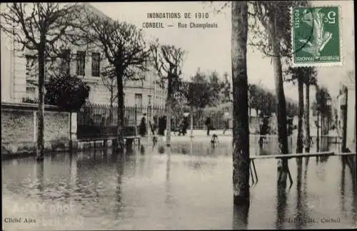 Ak Corbeil Essonne, Inondations de 1910, Rue Champlouis