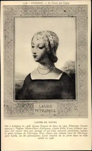 Künstler Ak Laure de Noves, Frau von Graf Hugues II. de Sade, Portrait