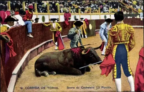 Ak Stierkampfarena, Stierkampf, Toreros, Corrida de Toros, Scene du Cachetero, La Puntilla
