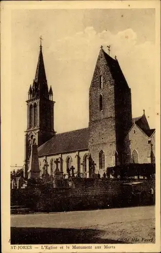 Ak Saint Jores Manche, L'Église et le Monument aux Morts