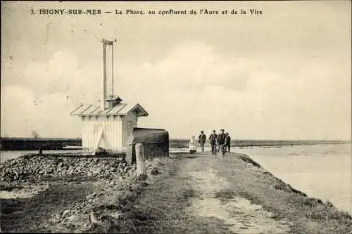 Ak Isigny sur Mer Calvados, Le Phare, au confluent de l'Aure et de la Vire