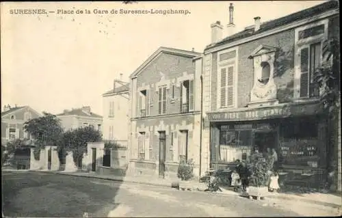Ak Suresnes Hauts de Seine, Place de la Gare de Suresnes Longchamp