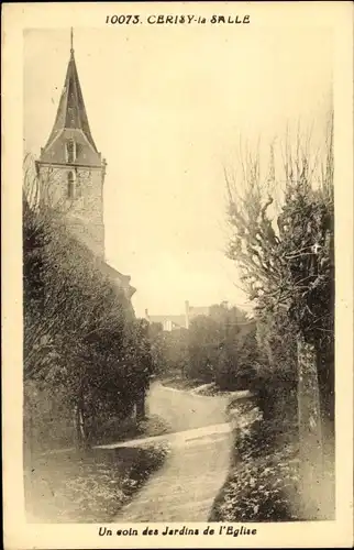 Ak Cerisy-la-Salle Manche, Un coin des Jardins de l'Église