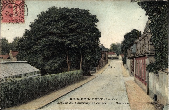 Ak Rocquencourt Yvelines, Route de Chesnay et entrée du Château Nr