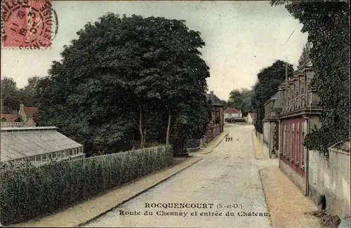 Ak Rocquencourt Yvelines, Route de Chesnay et entrée du Château