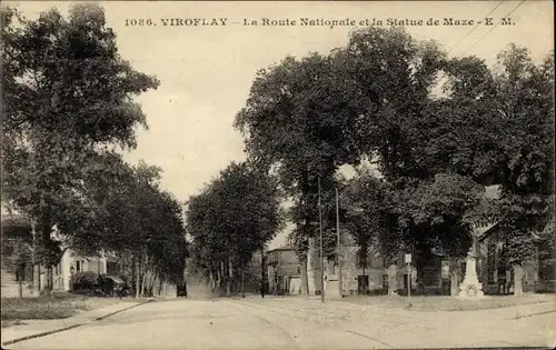 Ak Viroflay Yvelines, La Route Nationale et la Statue de Maze