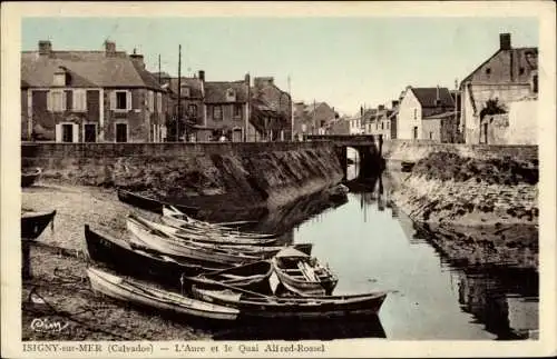 Ak Isigny sur Mer Calvados, L'Aure et le Quai Alfred Rossel