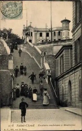 Ak Saint Cloud Hauts de Seine, Escaliers conduisant a Montretout