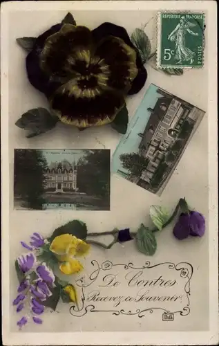 Ak Contres Loir-et-Cher, Facade du Chateau, Fontaine Javaler