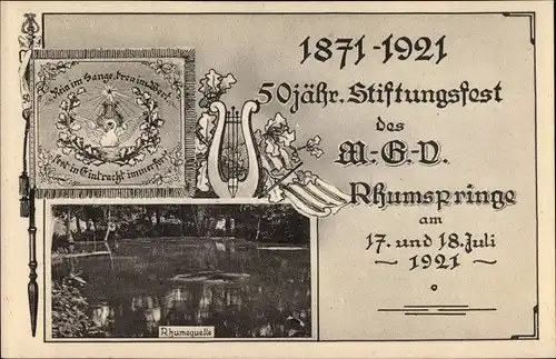 Ak Rhumspringe in Niedersachsen, 50jähriges Stiftungsfest MGV Männergesangsvereins 1921, Ruhmequelle