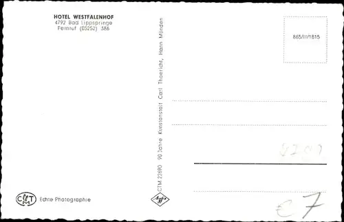 Ak Bad Lippspringe im Kreis Paderborn, Hotel Westfalenhof, Straßenpartie