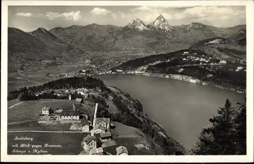 Ak Seelisberg Kanton Uri, Blick gegen Brunnen, Schwyz und Mythen