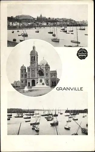 Ak Granville Manche, Stadt, Hafen, Kirche, Denkmal