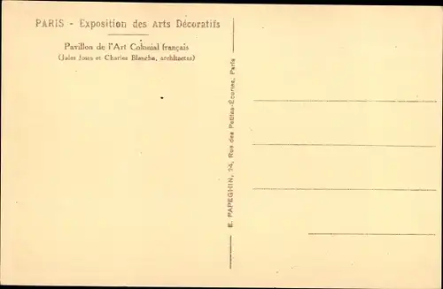 Ak Paris VII, Expo Arts Décoratifs, Pavillon de l'Art Colonial francais