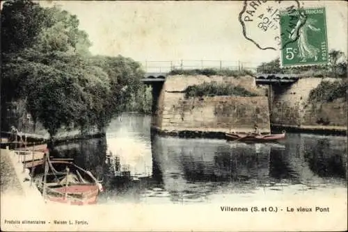 Ak Villennes sur Seine Yvelines, Le vieux Pont