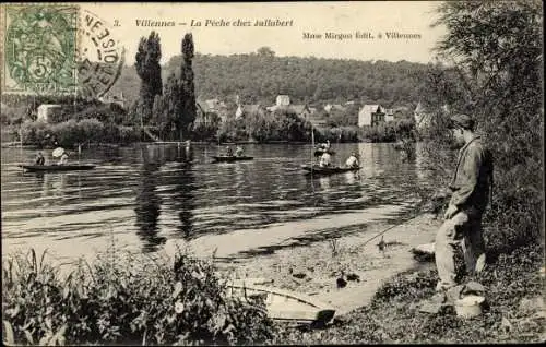 Ak Villennes sur Seine Yvelines, La Peche chez Jallabert