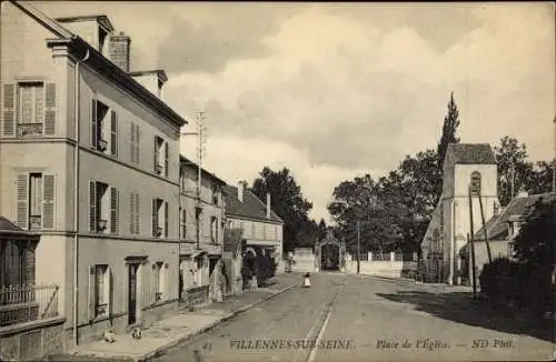 Ak Villennes sur Seine Yvelines, Place de l'Eglise