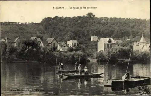Ak Villennes sur Seine Yvelines, La Seine et les coteaux, peche a ligne