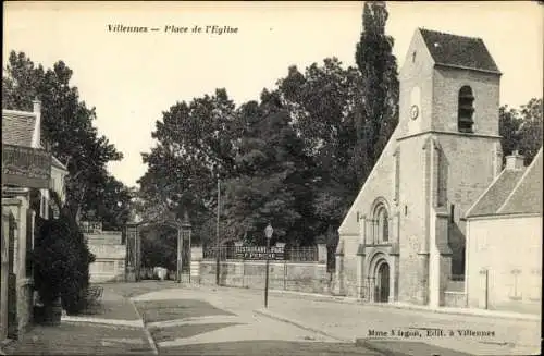 Ak Villennes sur Seine Yvelines, Place de l'Eglise