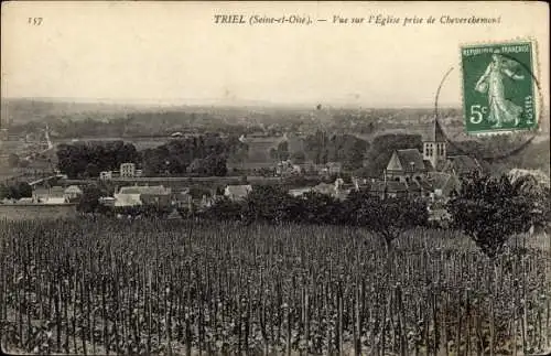 Ak Triel sur Seine Yvelines, Vue sur l'Eglise prise de Cheverchemont