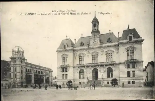 Ak Tarbes Hautes Pyrénées, Hotel de Ville, Nouvel Hotel des Postes et Telegraphes