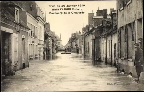 Ak Montargis Loiret, Faubourg de la Chaussee, Inondations, 20.01.1910