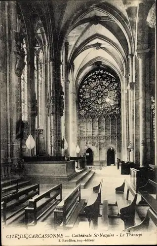 Ak Carcassonne Aude, Cathedrale Saint Nazaire, Le Transept, Michel Sabatier